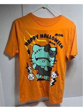 Women's Hello Kitty by Sanrio Halloween Tee S Orange Blue
